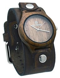 Nemesis NFBB260B Men's Brown Natural Wood Case Wide Leather Cuff Band Analog Watch