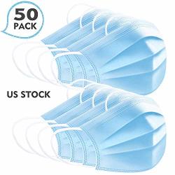 50 X Disposable Surgical Face Masks With Earloops 3 Ply Hygienic Medical Face Mouth Mask Breathing Protection Dust Filter Mouth COVER2 Blue