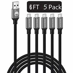 USB Type-c Cable 5PACK 6FT Fast Charging 3A Rapid Charger Quick Cord Type C To A Cable 6 Foot Compatible Samsung Galaxy S10 S9