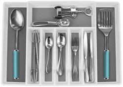 Sorbus Flatware Drawer Organizer Expandable Cutlery Drawer Trays For Silverware Serving Utensils Multi-purpose Storage For Kitchen Office Bathroom Supplies Cutlery Drawer Organizer - White