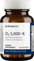 Metagenics - D3 5000 + K 60 Softgels Vitamin D And Vitamin K - Non-gmo And Gluten-free