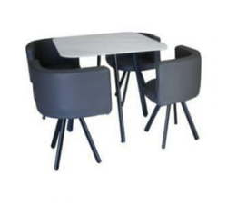 Dining Table And 4 Chairs - 5 Piece Dining Set - Marble Table Top - Grey Leather Chairs