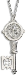 St Benedict Medal Key Pendant & Chain - Patron Of Witchcraft And Poison For A Child