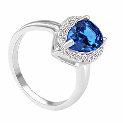 Onefeart White Gold Plated Ring For Women Pear Cubic Zirconia Ladies Style Water Drop Shape Ring Perfect Jewellery Gift Blue 8