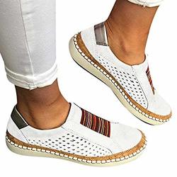 Women Tnaiolral Casual Hollow-out Shoes Round Toe Slip On Flat With Sneakers US:7.5 White