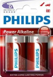 Philips Powerlife Battery LR20P2B 2 X Type D Power Alkaline Batteries 15.V Up To 5 Years Shelf Life Ideal For Use With High-drain Devices