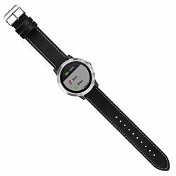 Duigong Compatible With Garmin Vivoactive 3 Music Vivomove Hr Quick Release Bands 20MM Leather Strap With Silver Stainless Steel Hardware - S m & M l Black