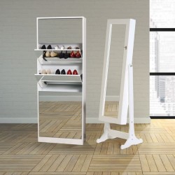 Jewellery Mirrored Cabinet + Shoe Cabinet Set - White