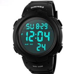 Skmei Mens Digital LED Sports Watche Military Waterproof Electronic Fashion Casual Wristwatch Black