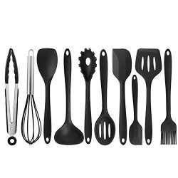 Evokem 10 Piece Healthy Safe Silicone Kitchen Utensil Set Non-stick Heat Resistant Vegetable Daily Useful Cooking Tools Black