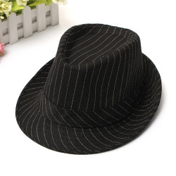 Men Women Cotton Fedoras Trilby Hat Bonnet Roll Brim Striped Cap