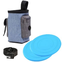 Dog Treat Pouch Training Bag With Frisbee Set - Blue