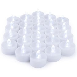 MARS LED Tea Lights - 24 Cool White Unscented Tealight Candles Bonus Decor Rose Petals - 1.4X1.4" Height 72 Hours - Candle Gift Set