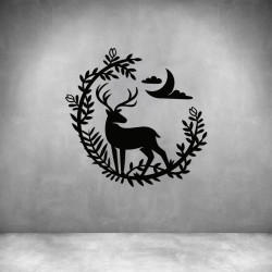 Deer And Moon In Wreath - Matt Gold L 600 X H 580MM