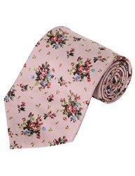 Mens Flatseven Floral Tie Cotton Printed Flower Neck Tie YA025 Pink