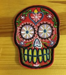 Sugar Skull BDGSS4 Day Of Dead Patch Badge On Red