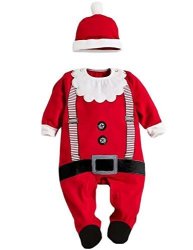 Mowmee Baby Girls Boys Christmas Long Sleeve Striped Romper With A Hat 70 0-6M Red