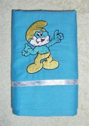 Turquoise Smurf Embroidered Baby Pillowcase