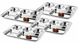 Khandekar With Device Of K Pack Of 4 Stainless Steel Rectangular Thali Plate 5 Compartment Thali Mess Trays Kids Lunch And Dinner Or Every Day Use Compartment Divided Dinner