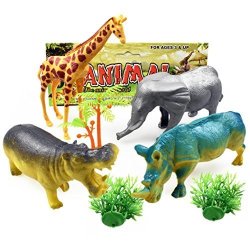 Dartphew Toys Dartphew Cool Safety Non-toxic Puzzle Wild Animal Hippopotamu Elephant Rhino Giraffe Tree Seven-piece Model Toy For Safe & Role Play For Kids Baby Children