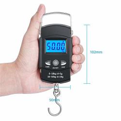 Wechic Digital Fish Scale 110LB 50KG Portable Luggage Weight Scale Electronic Hanging Hook Scale Fishing Scale With Measuring Tape Backlit Lcd Display