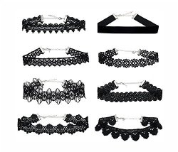 8 Pcs Choker Necklaces Womens Velvet Choker Set Classic With Charm Adjustable Chain Necklace Black