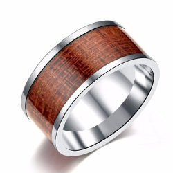 Inspired Wood Inlay 316L Stainless Steel Band. Ring Size 12 X And A Half