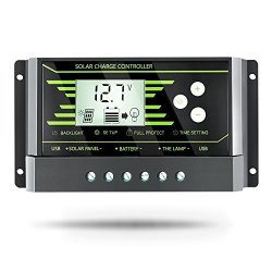 Powmr 30A Solar Charge Controller Solar Panel Charge Controller 12V 24V Dual USB Adjustable Parameter Backlight Lcd Display And Timer Setting On off Hours Z30A
