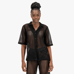 Women&apos S Black Crochet Shirt