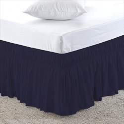Navy Blue Twin-xl Size 24 Inch Drop - Wrap Around Elastic Bed Skirt - Poly Cotton - Easy On easy Off Dust Ruffled Bed Skirts