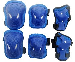 6 In 1 Thicken Skateboard Cycling Roller Skating Outdoor Sport Blading Elbow Knee Wrist Protective Gear Pads Safety Gear Pad Guard For Adult & Child Kid Use Blue