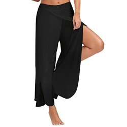 Sinwo Yoga Pants Waist Wide Leg Flowy Pants Women Casual Long Loose Pants Black XL