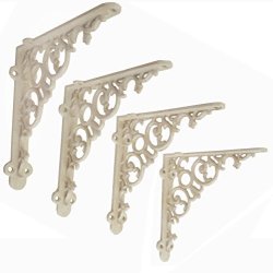 Nach JS-90-416AW Cast Iron Victorian Scroll Shelf Brackets Pack Of 4 White Small 6X1.2X6 Inches
