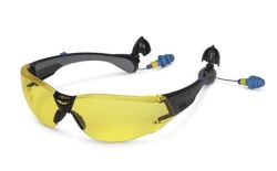 Safety Glasses With Built-in Earplugs - Yellow Lens