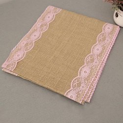 Refaxi Pink 30 X 275CM New Vintage White Christmas Lace Jute Table Runner