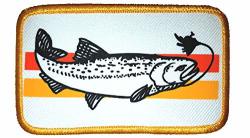 Trout Striped Fly Fishing Embroidered Patch Iron On 4 X 2.5 Fisherman Wht