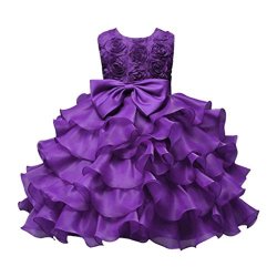 Hot Kstare Kids Girls' Flower Princess Wedding Baptism Dress Long Sleeve Formal Party Wear For Toddler Baby Girl 4T Purple