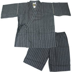 Japanese Men's Kimono Yukata Jinbei Pajama Stylegray Color Stripes Pattern