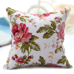 Canvas Peony Floral Printed Throw Pillow Case Sofa Back Cushion Cover Home Decor