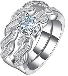 2pc Wedding engagement Ring Sets - Twisted Design New Hot Sim Diamond - Size 7