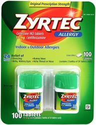 Zyrtec Prescription-strength Allergy Medicine Tablets 10 Mg 1 Pack 100 Count