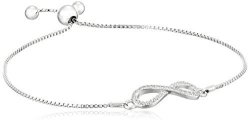 Amazon Collection 925 Sterling Silver Aaa Cubic Zirconia Infinity Adjustable Slider Bracelet