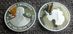 Antarctica 5 Dollars 2011 Amundsen Silver Clad Steel Coin Proof