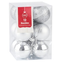 12 Pack 40MM Bauble Set Silver AB010S