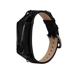 Hunputa Replacement Leather Watch Band Wristband Band Strap For Xiaomi Mi Band 2 Bracelet Black