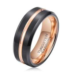 Men's Rose Gold Groove Brushed Black Tungsten Ring OY-R-106 - 14