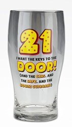 Personalised Boxer 21 21ST Birthday Pint Glass - I Want The Keys To The Door - Add Names message