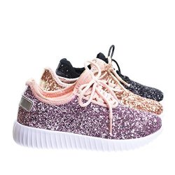 REMY18K Pink Lace Up Rock Glitter Fashion Sneaker For Children Girl Kids -3