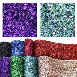 David Accessories Chunky Glitter Faux Leather Sheet Crude Sequins Synthetic Leather Fabric Canvas Back 8 Pcs 8" X 13" 20CM X 34CM For Diy