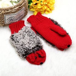 Women Cartoon Hedgehog Gloves Knitting Thickening Cute Mouse Gloves Winter Girl